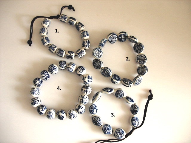 Bracelet en porcelaine (bleu et blanc)